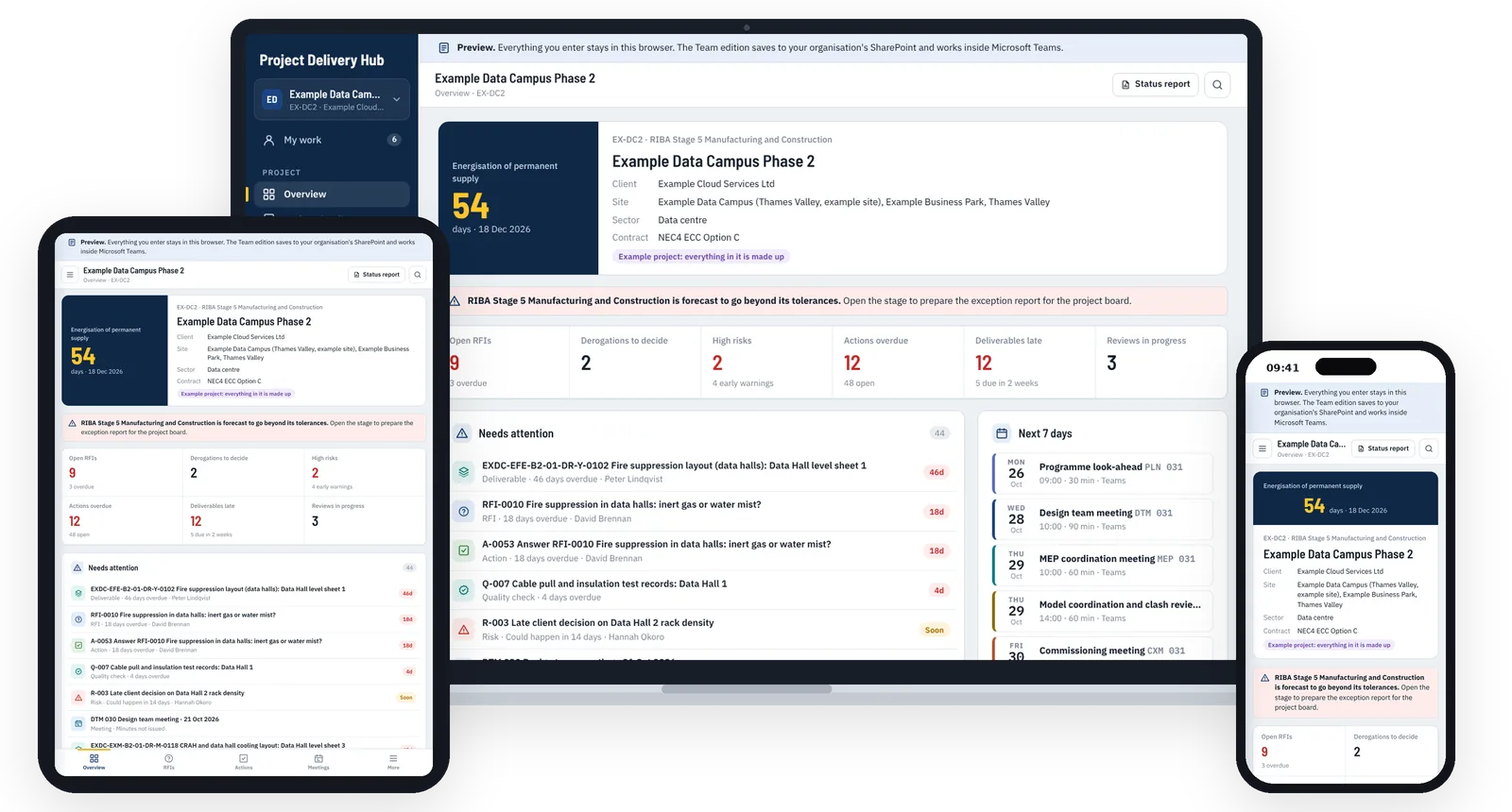 Project Delivery Hub on a laptop, tablet and phone